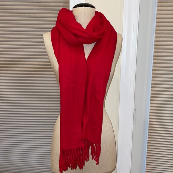 Extra Long Wool Blend Red Fringed Scarf - Picture 1 of 3